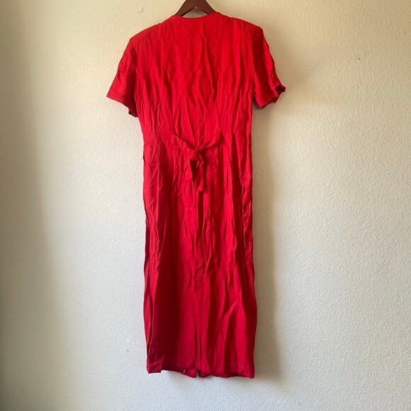 Vintage Scarlett red ribbon detail with pearl button‎ midi dress size large - Picture 5 of 8